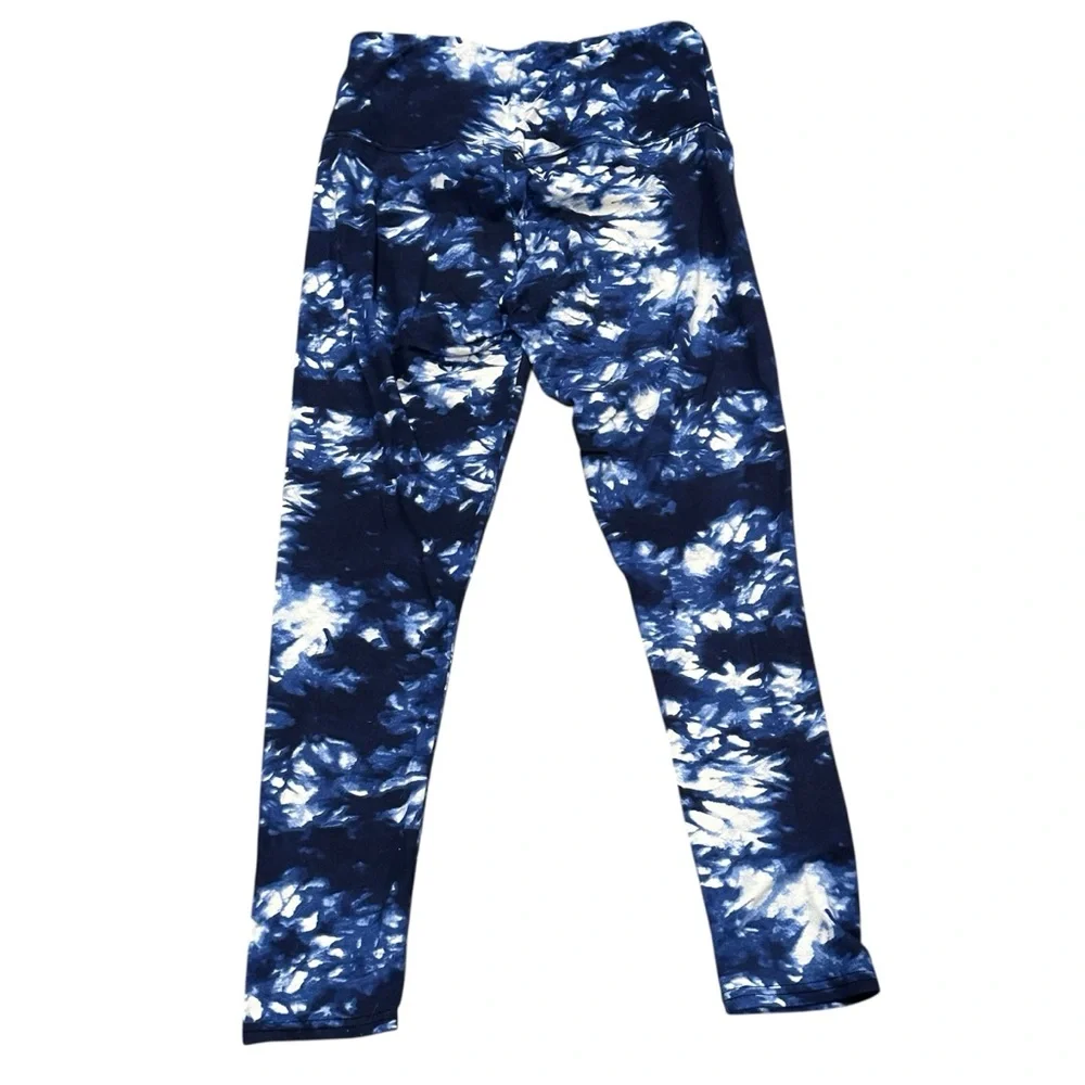 Shosho Navy and White Tie Dye Athletic Yoga Leggings Large - Picture 3 of 4